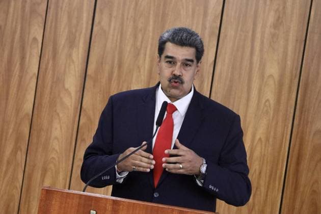 Press Conference with Maduro, President of Venezuela. (INT) Press Conference with Maduro, President of Venezuela. May 29, 2023, Brasilia, Federal District, Brazil: The President of Venezuela, Nicolas Maduro, during a press conference alongside the President of Brazil, Luiz Inacio Lula da Silva, at the Planalto Palace, in Brasilia, after a reserved meeting between the two. Credit: Frederico Brasil Thenews2 (Foto: Frederico Brasil Thenews2 imago images) Press Conference with Maduro, President of Venezuela.  Copyright: xFredericoxBrasilx