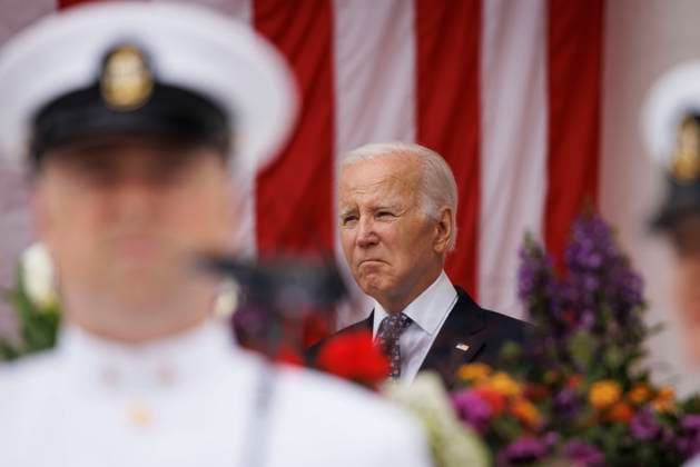 May 29, 2023, Arlington, Virginia, USA: United States President Joe Biden during a Memorial Day address at Arlington National Cemetery in Arlington, Virginia, US, on Monday, May 29, 2023. President Biden and Speaker of the US House of Representatives Kevin McCarthy (Republican of California) expressed confidence that their debt-ceiling deal will pass Congress, averting a historic US default while setting a course for federal spending until after the 2024 election Arlington USA - ZUMAs152 20230529_zaa_s152_025 Copyright: xTingxShenx-xPoolxviaxCNPx
