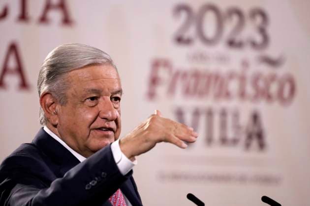 President of Mexico with reporters at the daily morning conference May 29, 2023, Mexico City, Mexico: The President of Mexico, Andres Manuel Lopez Obrador at the daily morning conference at the National Palace in Mexico City. on May 29, 2023 in Mexico City, Mexico (Photo by Luis Barron Eyepix Group). Copyright: xLuisxBarronx xEyepixxGroupx _MG_8795