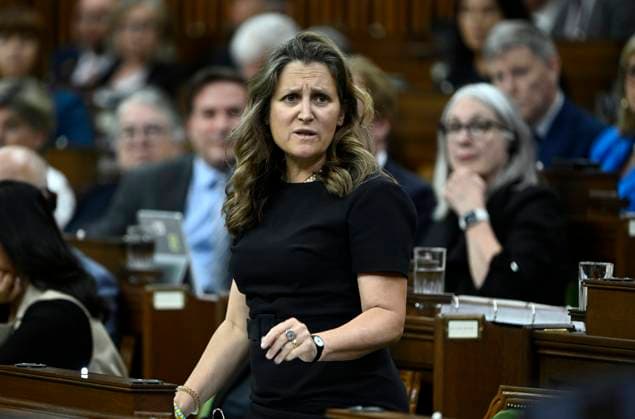 May 29, 2023, Ottawa, ON, CAN: Deputy Prime Minister and Minister of Finance Chrystia Freeland rises during Question Period in the House of Commons on Parliament Hill in Ottawa on Monday, May 29, 2023. Ottawa CAN  - ZUMAc35_ 20230529_zaf_c35_085 Copyright: xJustinxTangx