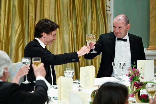 May 29, 2023, Ottawa, ON, CAN: Prime Minister of Canada Justin Trudeau, left, clinks glasses with President of Iceland Gudni Johannesson after a toast by Gov. Gen. Mary Simon, not shown, at a state dinner at Rideau Hall in Ottawa, on Monday, May 29, 2023. Ottawa CAN - ZUMAc35_ 20230529_zaf_c35_124 Copyright: xJustinxTangx