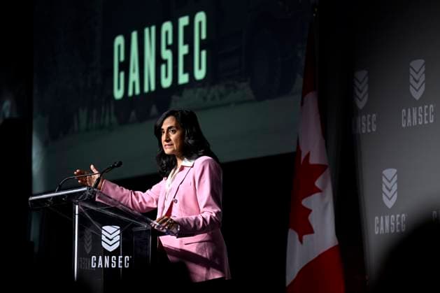 May 31, 2023, Ottawa, ON, CAN: Defence Minister Anita Anand makes a keynote address at the CANSEC trade show, billed as North AmericaöÄÃ s largest multi-service defence event, in Ottawa, on Wednesday, May 31, 2023. Ottawa CAN  - ZUMAc35_ 20230531_zaf_c35_003 Copyright: xJustinxTangx