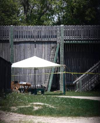 May 31, 2023, Winnipeg, MB, CANADA: A section of collapsed walkway is shown at Fort Gibraltar in Winnipeg, Wednesday, May 31, 2023. Seventeen schoolchildren and one adult were taken to hospital after a fall Wednesday at the popular tourist attraction. Winnipeg CANADA  - ZUMAc35_ 20230531_zaf_c35_121 Copyright: xJohnxWoodsx