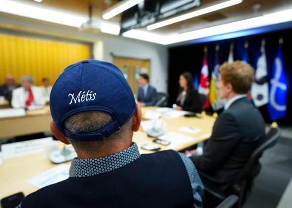 June 1, 2023, Ottawa, ON, CAN: Prime Minister Justin Trudeau and Metis National Council President Cassidy, middle, co-chair a Metis National Council meeting in Ottawa on Thursday, June 1, 2023. Ottawa CAN  - ZUMAc35_ 20230601_zaf_c35_004 Copyright: xSeanxKilpatrickx
