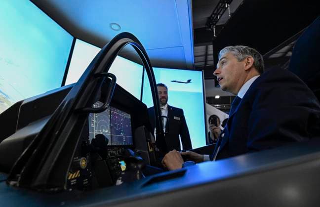 June 1, 2023, Ottawa, ON, CAN: Industry Minister Franvßois-Philippe Champagne tries out a simulator of the Lockheed Martin F-35 Lightning at the CANSEC trade show, billed as North AmericaöÄÃ s largest multi-service defence event, in Ottawa, on Thursday, June 1, 2023. Ottawa CAN  - ZUMAc35_ 20230601_zaf_c35_032 Copyright: xJustinxTangx