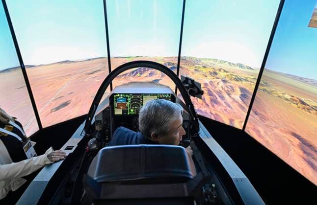 June 1, 2023, Ottawa, ON, CAN: Industry Minister Franvßois-Philippe Champagne tries out a simulator of the Lockheed Martin F-35 Lightning at the CANSEC trade show, billed as North AmericaöÄÃ s largest multi-service defence event, in Ottawa, on Thursday, June 1, 2023. Ottawa CAN  - ZUMAc35_ 20230601_zaf_c35_033 Copyright: xJustinxTangx
