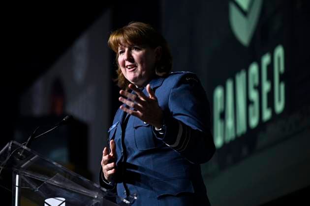 June 1, 2023, Ottawa, ON, CAN: Lt.-Gen. Frances Allen, Vice-chief of the Defence Staff, makes a keynote address at the CANSEC trade show, billed as North AmericaöÄÃ s largest multi-service defence event, in Ottawa, on Thursday, June 1, 2023. Ottawa CAN - ZUMAc35_ 20230601_zaf_c35_068 Copyright: xJustinxTangx