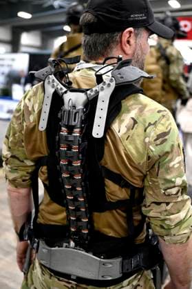 June 1, 2023, Ottawa, ON, CAN: A vendor wears an UPRISE passive load-bearing exoskelleton at the CANSEC trade show, billed as North AmericaöÄÃ s largest multi-service defence event, in Ottawa, on Thursday, June 1, 2023. Ottawa CAN  - ZUMAc35_ 20230601_zaf_c35_072 Copyright: xJustinxTangx