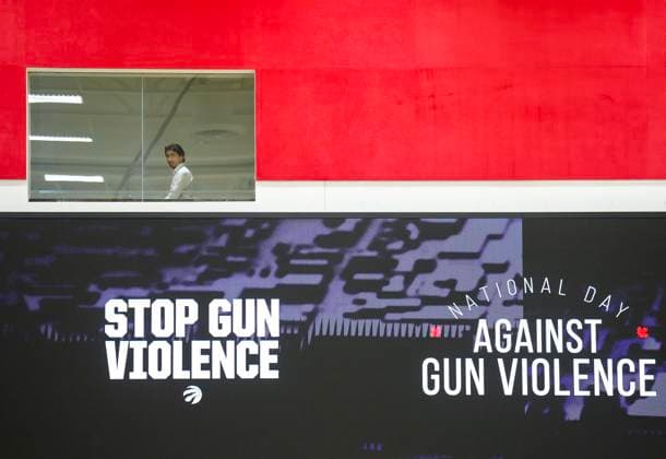 June 1, 2023, TORONTO, ON, CANADA: Prime Minister Justin Trudeau is pictured in a window as he walks to meet with teenagers and families before announcing that every first Friday in June will be National Day Against Gun Violence at the OVO Athletic Centre in Toronto on Thursday, June 1, 2023. TORONTO CANADA  - ZUMAc35_ 20230601_zaf_c35_149 Copyright: xNathanxDenettex