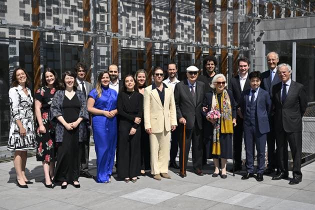 King Albert II of Belgium and Queen Paola of Belgium pose for the photographer with the artists in residence at the Academic Closing Ceremony at the Queen Elisabeth Music chapel, in Waterloo, Friday 02 June 2023. The Queen will present the Artists in Residence at the Queen Elisabeth Music Chapel with their Artist Diploma, marking the end of their residency at the Queen Elisabeth Music Chapel.  DIRKxWAEM 68305624