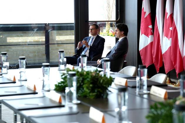 June 2, 2023, TORONTO, ON, Canada: Prime Minister Justin Trudeau (right) meets with Poland Prime Minister Mateusz Morawiecki in Toronto on Friday June 2, 2023. TORONTO Canada  - ZUMAc35_ 20230602_zaf_c35_005 Copyright: xChrisxYoungx
