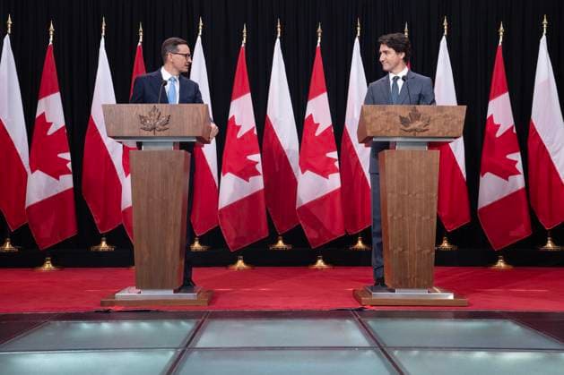 June 2, 2023, TORONTO, ON, Canada: Prime Minister Justin Trudeau and Poland Prime Minister Mateusz Morawiecki make an announcement in Toronto on Friday, June 2, 2023. TORONTO Canada  - ZUMAc35_ 20230602_zaf_c35_047 Copyright: xChrisxYoungx
