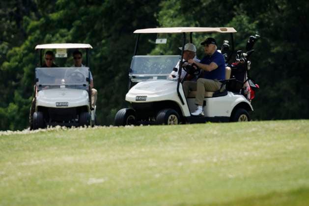 United States President Joe Biden drives a golf cart with his brother James Biden on the golf course at Joint Base Andrews, MD, US, on Sunday, June 4, 2023. Biden yesterday signed legislation averting a US debt default, sidestepping a catastrophic blow to the economy with a bipartisan victory that defied Washington expectations. Copyright: xTingxShenx xPoolxviaxCNPx MediaPunchx