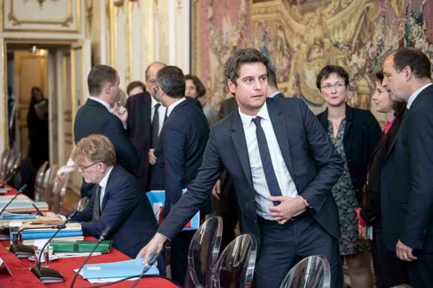 7th Interministerial Committee For Public Transformation - Paris French minister Gabriel Attal during the 7th Interministerial Committee for Public Transformation, in Paris, on May 9, 2023.Photo by Eliot Blondet ABACAPRESS.COM Paris France  Copyright: xBlondetxEliot ABACAx 852238_016 BlondetxEliot ABACAx 852238_016