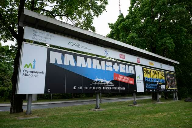Rammstein thank you Munich for 4 sold out shows and Scorpions Rock Believer Tour 2023 poster at Olympiapark, Munich 5 06 2023