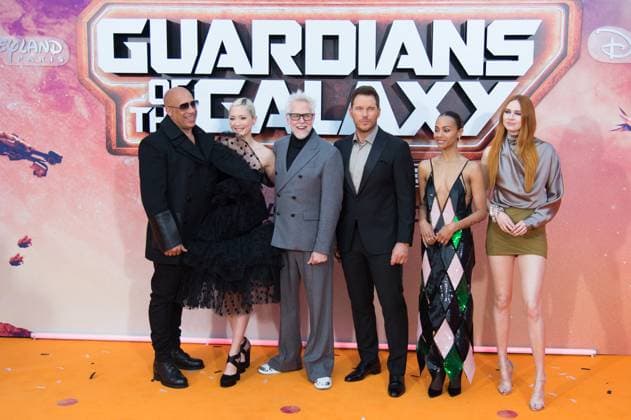 Guardians of the Galaxy Vol 3 - Disneyland Paris Vin Diesel, Pom Klementieff, Director James Gunn, Chris Pratt, Zoe Saldana and Karen Gillan attending the European Gala Event of Marvel Studios Guardians of the Galaxy. Vol 3 at Disneyland Paris in Marne-la-Vallee, France on April 23, 2023. Photo by Aurore Marechal ABACAPRESS.COM Paris France  Copyright: xMarechalxAurore ABACAx 850282_017 MarechalxAurore ABACAx 850282_017