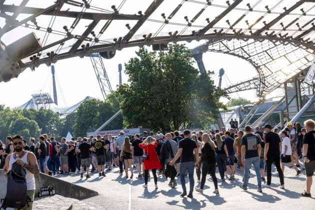 Fans spectators on the way to the main entrance at the Rammstein concert of Till Lindemann at the Olympiapark in Munich Date 07 06 2023