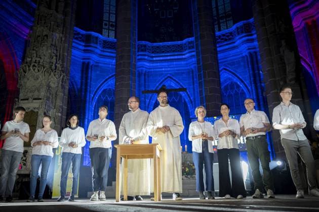 Music service Mysterion with Electro Chill Music and Communion on 08 06 2023 in the St Lorenz Church at the Protestant Church Congress in Nuremberg From 7 to 11 June, about 100 000 visitors are expected in the central Franconian city for the 38 German Protestant Church Congress The largest Christian lay meeting in German Copyright: epd-bildx xTimxWegner 0101AD92009438EF22