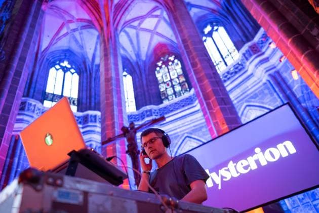 Music service Mysterion with Electro Chill Music and Communion on 08 06 2023 in the St Lorenz Church at the Protestant Church Congress in Nuremberg From 7 to 11 June, about 100 000 visitors are expected in the central Franconian city for the 38 German Protestant Church Congress The largest Christian lay meeting in German Copyright: epd-bildx xTimxWegner 01Kirchentag_09_0003