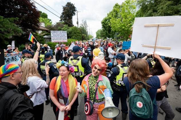 June 9, 2023, Ottawa, ON, Canada: Protestors in support of Pride celebrations and LGBTQ2S+ Rights are seen during a Pride protest in Ottawa s west end on Friday, June 9, 2023. Ottawa Canada  - ZUMAc35_ 20230609_zaf_c35_231 Copyright: xSpencerxColbyx