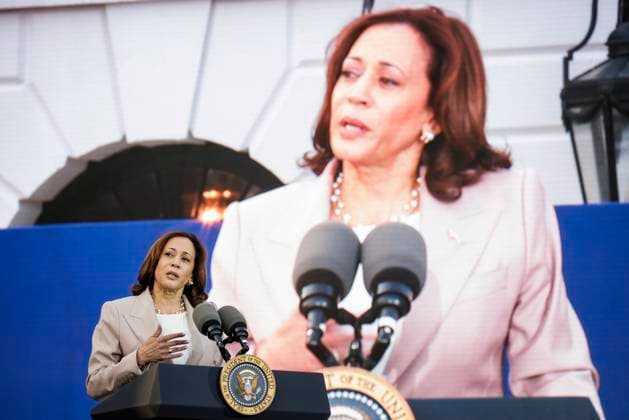 Vice President Kamala Harris speaks during a Juneteenth concert on the South Lawn of the White House on June 13, 2023 in Washington, D.C. Juneteenth celebrates the emancipation of enslaved African Americans on June 19th and was declared a federal holiday in 2021 by President Joe Biden.  WASP20230613107 SamuelxCorum SipaxUSA