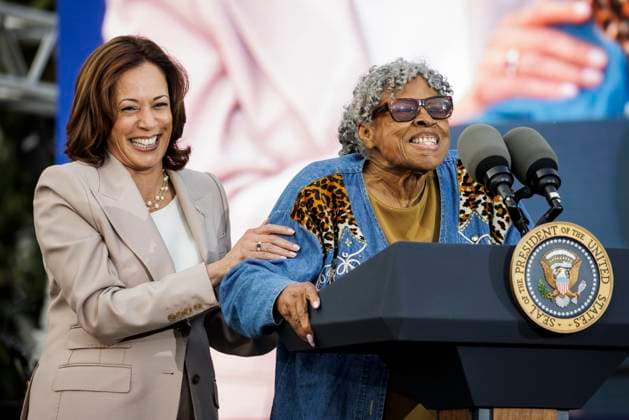 Opal Lee, also known as the Grandmother of Juneteenth, speaks alongside Vice President Kamala Harris during a Juneteenth concert on the South Lawn of the White House on June 13, 2023 in Washington, D.C. Juneteenth celebrates the emancipation of enslaved African Americans on June 19th and was declared a federal holiday in 2021 by President Joe Biden.  WASP20230613105 SamuelxCorum SipaxUSA