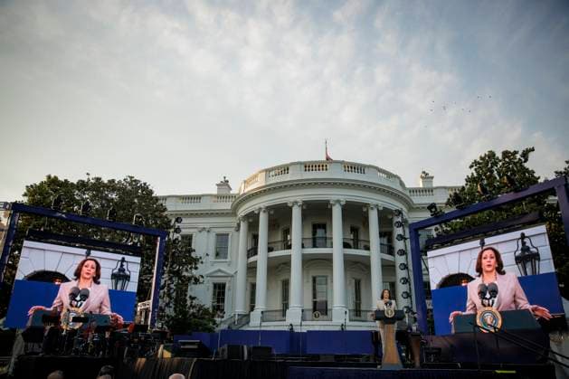 DC: President Biden Hosts a Juneteenth Concert on the South Lawn Vice President Kamala Harris speaks during a Juneteenth concert on the South Lawn of the White House on June 13, 2023 in Washington, D.C. Juneteenth celebrates the emancipation of enslaved African Americans on June 19th and was declared a federal holiday in 2021 by President Joe Biden. (Photo by Samuel Corum Pool ABACAPRESS.COM) Washington The White House DC United States  Copyright: xPool ABACAx 856900_008 Pool ABACAx 856900_008
