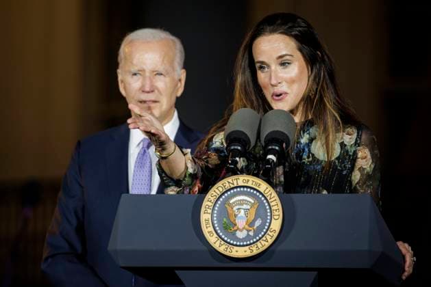 Ashley Biden speaks alongside her father, President Joe Biden, during a Juneteenth concert on the South Lawn of the White House on Tuesday, June 13, 2023 in Washington, DC. Juneteenth celebrates the emancipation of enslaved African Americans on June 19th and was declared a federal holiday in 2021 by President Joe Biden. (  WASP20230613159 SamuelxCorum