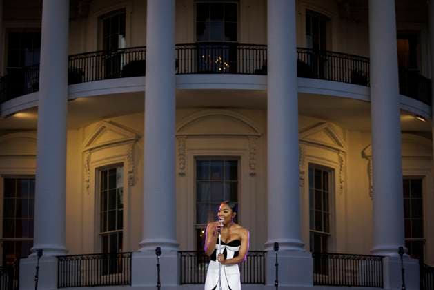 US singer and actress Patina Miller performs during a Juneteenth concert on the South Lawn of the White House on Tuesday, June 13, 2023 in Washington, DC. Juneteenth celebrates the emancipation of enslaved African Americans on June 19th and was declared a federal holiday in 2021 by President Joe Biden. (  WASP20230613165 SamuelxCorum
