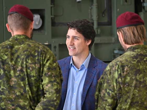 June 14, 2023, SAGUENAY, PQ, Canada: Prime Minister Justin Trudeau meet soldiers Wednesday, June 14, 2023 at CFB Bagotville in Saguenay, Que. Trudeau came to meet soldiers who worked on battling wildfires. SAGUENAY Canada  - ZUMAc35_ 20230614_zaf_c35_022 Copyright: xJacquesxBoissinotx