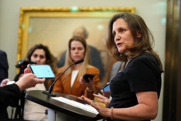 June 14, 2023, Ottawa, ON, CANADA: Deputy Prime Minister Chrystia Freeland holds a press conference on Parliament Hill, in Ottawa, Wednesday, June 14, 2023. Ottawa CANADA  - ZUMAc35_ 20230614_zaf_c35_044 Copyright: xSeanxKilpatrickx
