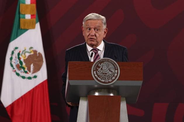 June 14, 2023, Mexico City, Mexico: MexicoÃ¢â‚¬â ¢s President, Andres Manuel Lopez Obrador, gesticulates while talk during media conference at National Palace. on June 14, 2023 in Mexico City, Mexico. Mexico City Mexico - ZUMAe321 20230615_zia_e321_005 Copyright: xIsmaelxRosasx