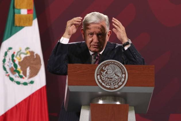 June 14, 2023, Mexico City, Mexico: MexicoÃ¢â‚¬â ¢s President, Andres Manuel Lopez Obrador, gesticulates while talk during media conference at National Palace. on June 14, 2023 in Mexico City, Mexico. Mexico City Mexico - ZUMAe321 20230615_zia_e321_006 Copyright: xIsmaelxRosasx