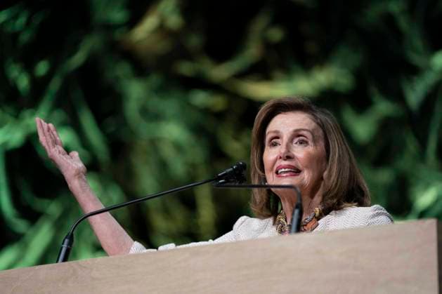 Rep. Nancy Pelosi, D-CA, speaks after accepting an award during the League of Conservation Voters annual Capital Dinner at The Anthem in Washington, DC on Wednesday, June 14, 2023.  WAP20230614310 BONNIExCASH