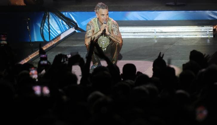 June 15, 2023: June 15, 2023 (Fuengirola, Malaga) Robbie Williams threw a party in Marenostrum for his 25-year career. The Brit showed his showman side with a sold out concert full of continuous nods to the audience and the bandÃ¢â‚¬â ¢s most mythical themes with more than 20,000 spectators. - ZUMAc161 20230615_zap_c161_061 Copyright: xLorenzoxCarnerox