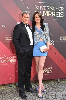 Markus SOEDER Prime Minister of Bavaria and CSU Chairman with his daughter Gloria Sophie Burkandt red carpet, red carpet, Bavarian Film Award 2023 on 16 06 2023 in the Prinzregententheater in Munich