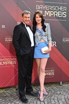 Markus SOEDER Prime Minister of Bavaria and CSU Chairman with his daughter Gloria Sophie Burkandt red carpet, red carpet, Bavarian Film Award 2023 on 16 06 2023 in the Prinzregententheater in Munich