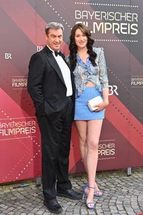 Markus SOEDER Prime Minister of Bavaria and CSU Chairman with his daughter Gloria Sophie Burkandt red carpet, red carpet, Bavarian Film Award 2023 on 16 06 2023 in the Prinzregententheater in Munich