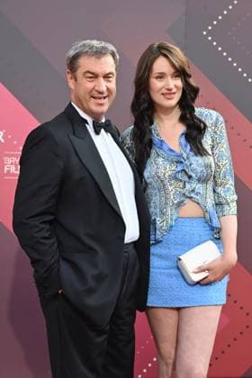 Markus SOEDER Prime Minister of Bavaria and CSU Chairman with his daughter Gloria Sophie Burkandt red carpet, red carpet, Bavarian Film Award 2023 on 16 06 2023 in the Prinzregententheater in Munich