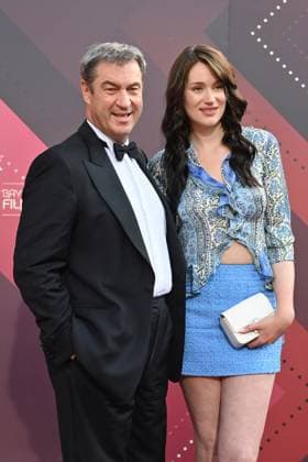 Markus SOEDER Prime Minister of Bavaria and CSU Chairman with his daughter Gloria Sophie Burkandt red carpet, red carpet, Bavarian Film Award 2023 on 16 06 2023 in the Prinzregententheater in Munich