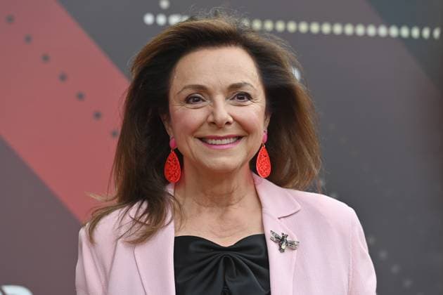 Uschi Dämmrich von Luttitz presenter, single image, cropped single image, portrait, portrait red carpet, red carpet, Bavarian Film Award 2023 on 16 06 2023 in the Prinzregententheater in Munich