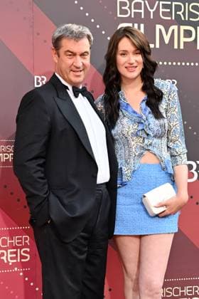 Markus SOEDER Prime Minister of Bavaria and CSU Chairman with his daughter Gloria Sophie Burkandt red carpet, red carpet, Bavarian Film Award 2023 on 16 06 2023 in the Prinzregententheater in Munich