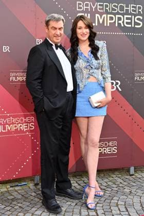 Markus SOEDER Prime Minister of Bavaria and CSU Chairman with his daughter Gloria Sophie Burkandt red carpet, red carpet, Bavarian Film Award 2023 on 16 06 2023 in the Prinzregententheater in Munich