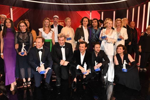 Judith Gerlach and Markus Söder with award winners Bavarian Film Award 22 honor, prize, award party Munich 16 June 2023