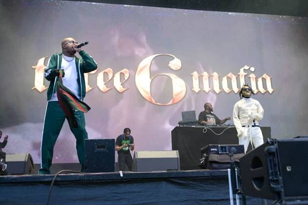 June 16, 2023, Manchester, Tennessee, United States: Three 6 Mafia DJ Paul (L) and Juicy J (R) perform during Day 2 of the 2023 Bonnaroo Music & Arts Festival on June 16, 2023 in Manchester, Tennessee. .Photo: imageSPACE. Manchester United States - ZUMAs181 20230616_zea_s181_111 Copyright: xDarrenxEaglesx