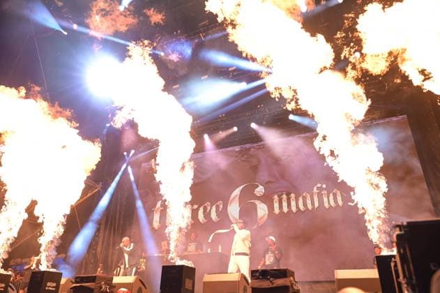 June 16, 2023, Manchester, Tennessee, United States: Three 6 Mafia DJ Paul (L) and Juicy J (R) perform during Day 2 of the 2023 Bonnaroo Music & Arts Festival on June 16, 2023 in Manchester, Tennessee. .Photo: imageSPACE. Manchester United States - ZUMAs181 20230616_zea_s181_119 Copyright: xDarrenxEaglesx