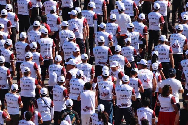 June 17, 2023 in Mexico City, Mexico: Hundred of Personstake part during the Massive Boxing Class in the Mexico City ZoÂ³calo, headed by personalities from Mexican boxing . On June 17, 2023 in Mexico City, Mexico. Mexico City Mexico - ZUMAe321 20230617_zia_e321_056 Copyright: xCarlosxSantiagox