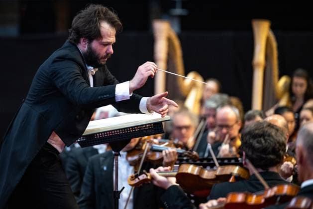 Conductor Petr Popelka performes at the Gurre Songs concert by Austrian composer Arnold Schonberg during the Smetana Litomysl music festival in Litomysl, Svitava region, Czech Republic, June 18, 2023. Arnold Schonberg s cantata for five vocal soloists, narrators, choirs and large orchestra is performed with conductor Petr Popelka leading a 244 member ensemble including the Czech Radio Symphony Orchestra together with the Norwegian Radio Orchestra. (CTKxPhoto DavidxTanecek) CTKPhotoP2023061804490  CTKPhotoP2023061804490