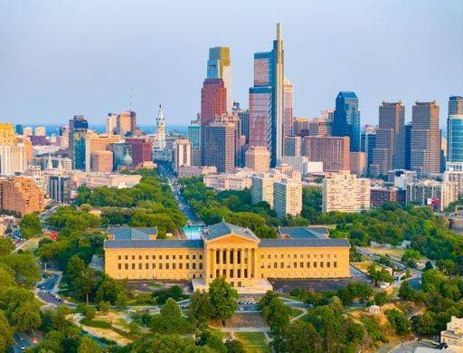 RECORD DATE NOT STATED An aerial view of the Philadelphia Museum of Art at sunset. *** An&Verkauf aerial Ansicht des der Philadelphia Museums des Kunst im Sonnenuntergang 19927853