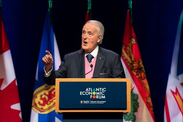 June 19, 2023, Antigonish, NS, Canada: Former prime minister Brian Mulroney speaks during the Atlantic Economic Forum at St. Francis Xavier University in Antigonish, N.S. on Monday, June 19, 2023. Antigonish Canada  - ZUMAc35_ 20230619_zaf_c35_076 Copyright: xDarrenxCalabresex